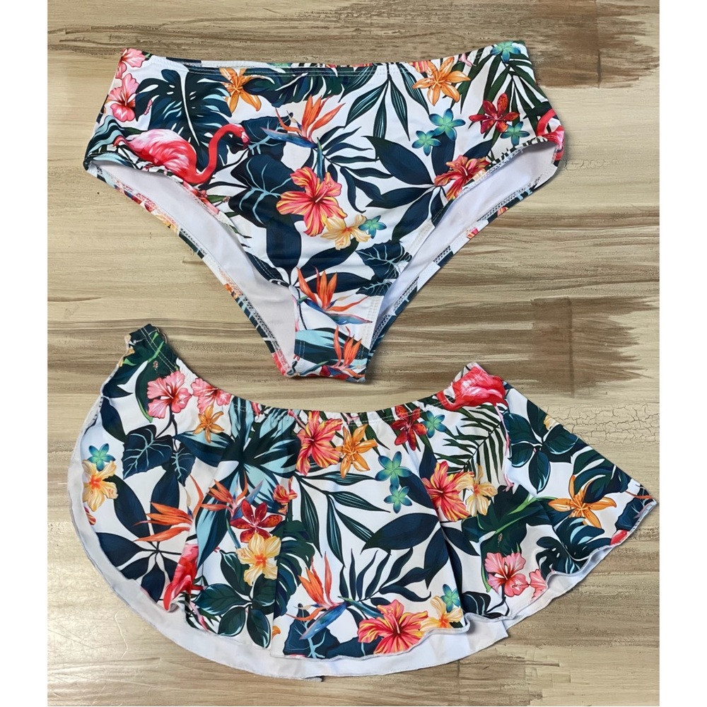 NWOT SHIEN Floral High Rise Bikini Bottom & Swim Skirt Size L